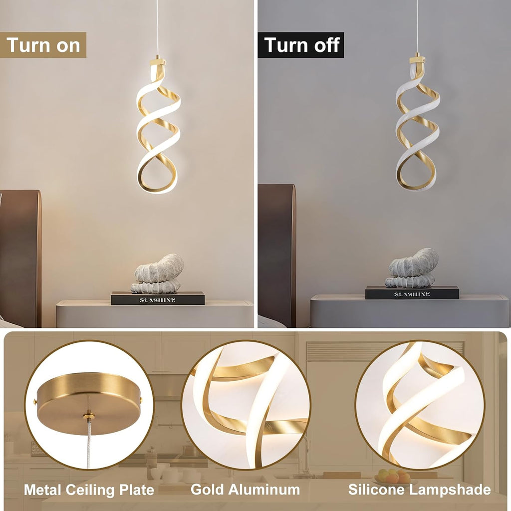 Modern Led Pendant Light Fixture, 15W Spiral Led Chandelier Hanging Lamp, 3000K-6000K, Dimmable Pendant Lamp