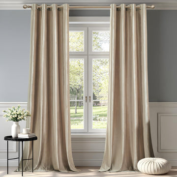 Luxury Beige Champagne Velvet 96 inch Curtains 2 Panels, Floor to Ceiling
