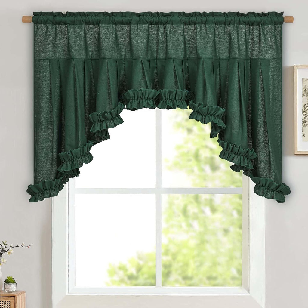 Dark Green linen ruffle swag valance 60W x 36L - Casa Home Living