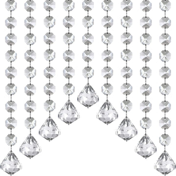 33ft Crystal Garland Strands, Hanging Crystal Beads Strings Decorations for Centerpiece Doorway Clear Acrylic Diamond