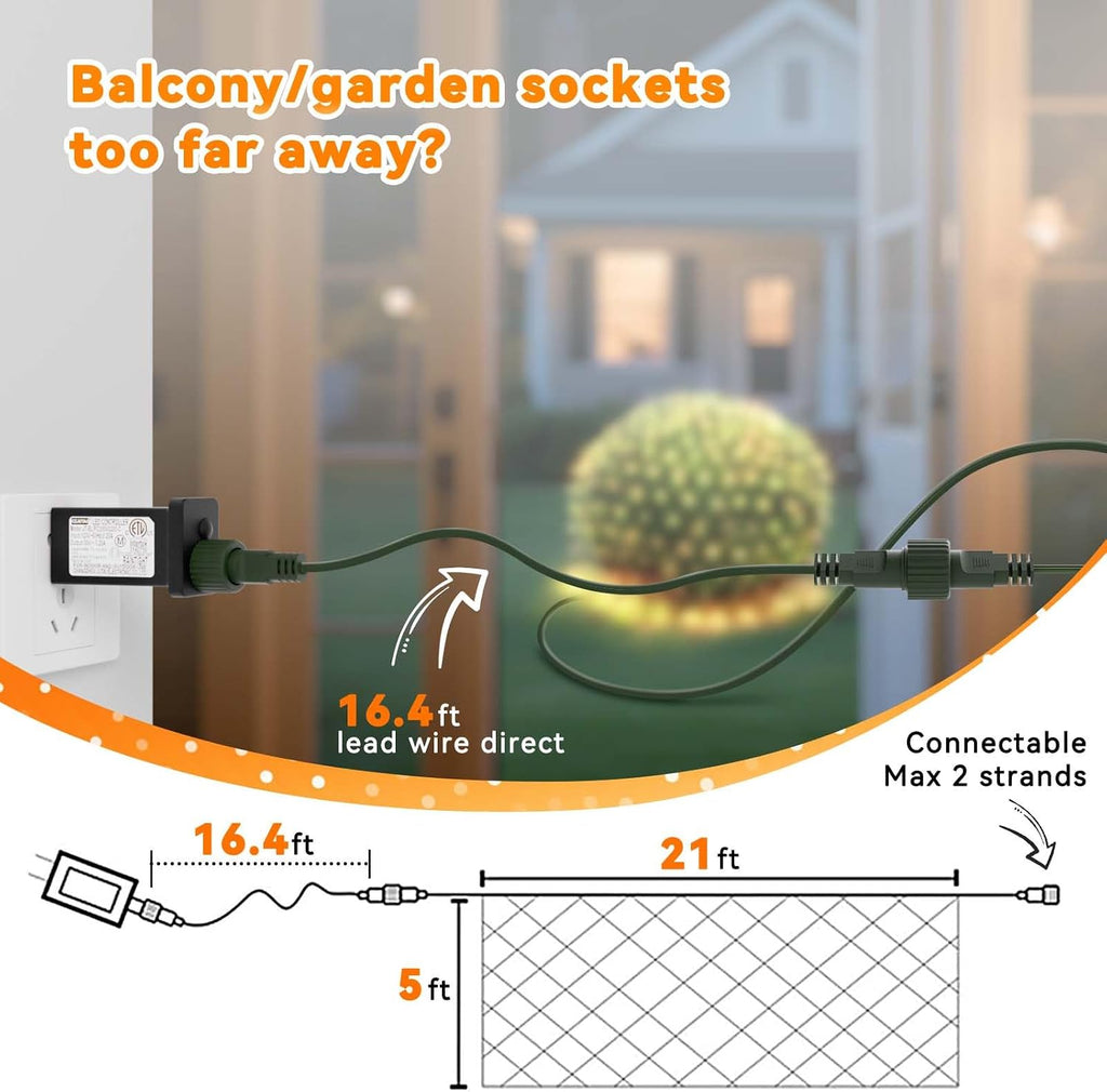 21FT x 5FT Christmas Net Lights Outdoor Mesh Lights Connectable