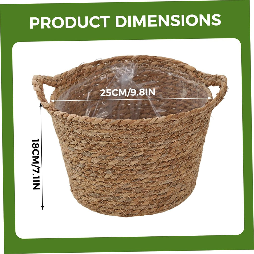 Wicker Blanket Basket, Decorative Round Seagrass Basket with Woven Handles, Planter Pot , Floor Standing Storage