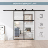 76 x 84 in Metal and Glass Sliding Double Barn Door with Installation Hardware Kit (Soft-Close Inclu