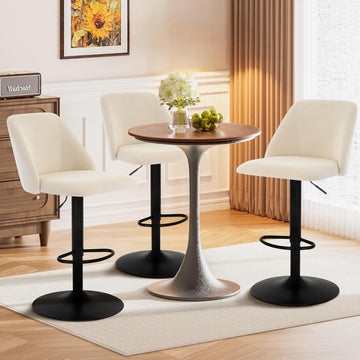 Adjustable Fabric Bar Stools,360° Modern Swivel Counter Height Chairs with Soft Cushioned Seat & Stable Metal Base