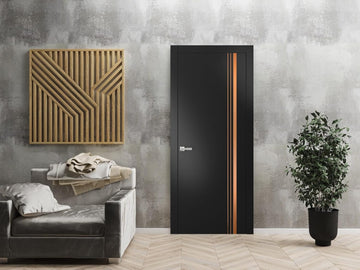 Modern Solid Interior Door with Handle | Planum 1010 Chocolate Ash | Single Regural Panel Frame Trim