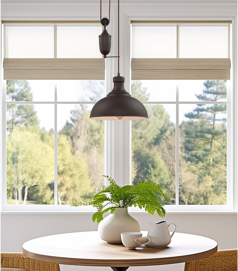 Sequoia 13" Large Industrial Pulley Pendant Light wtih Dome Shade and Counterweight