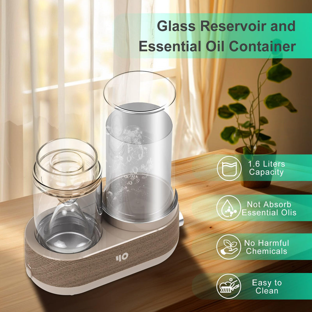 Glass Essential Oil Diffuser, 1600ml Steam Aromatherapy Diffuser with Glass Reservoir Auto-Off, Natural Fragrance Oil