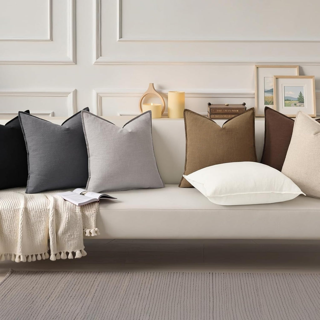 Summer Decorative Linen Throw Pillow Covers 18x18 Inch Set of 2 Light Grey Pillow Covers with Flange Edges Soft