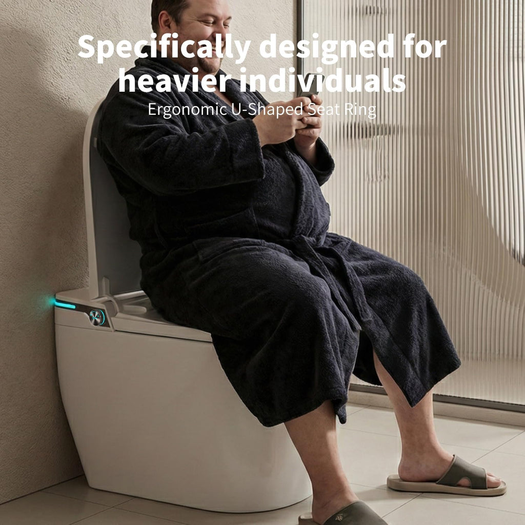 Smart One-Piece Toilet with Built-In Bidet and Tank, ADA Comfort Height, Wide Heated Seat, Powerful Flush, Auto Open and Close Lid, Warm Water, Air Dryer, Night Light