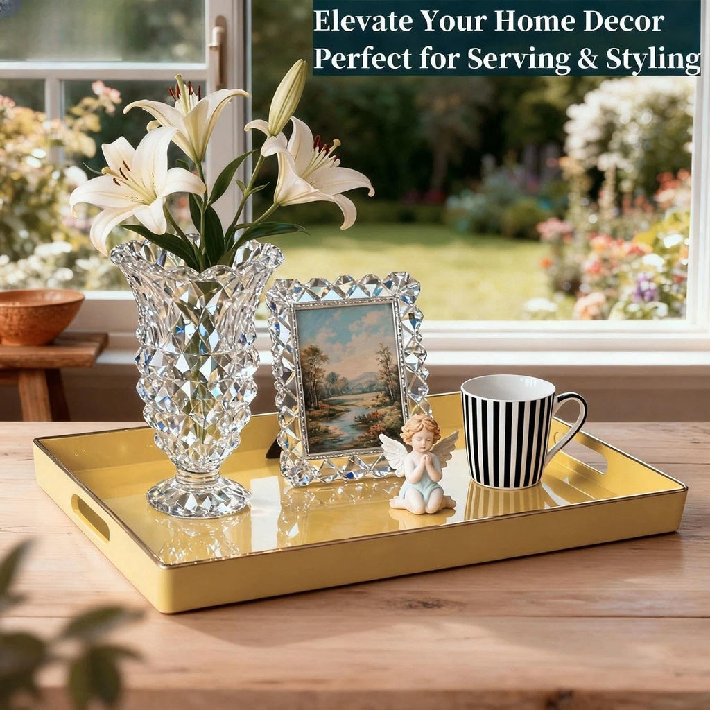 Decorative Tray, Rectangular Plastic Tray with Handles, Modern Vanity Tray and Serving Tray , Ottoman and Coffee