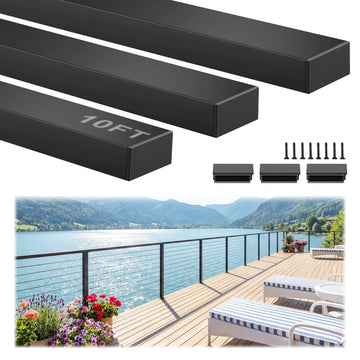 10FT Aluminum Black Handrail Perfect for Coastal Projects, 3 Pack Rectangular Flat Top Rail for Indoor Outdoor Deck