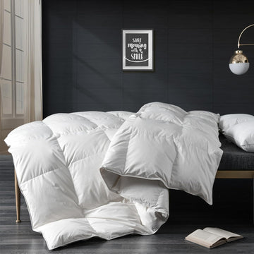 Twin Down Feather Fibers Comforter, All Seasons Duvet Insert with 100% Organic Cotton, Fluffy Fill-Power Medium Warm