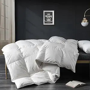 Twin Down Feather Fibers Comforter, All Seasons Duvet Insert with 100% Organic Cotton, Fluffy Fill-Power Medium Warm