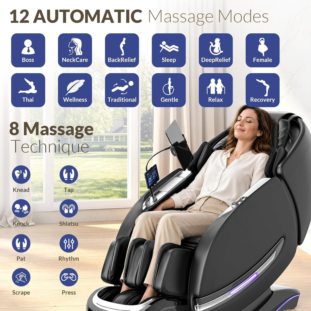 Massage Chair Full Body, 2026 Zero Gravity SL-Track Shiatsu Massage Chair Recliner with 12 Auto Modes, Thai Yoga