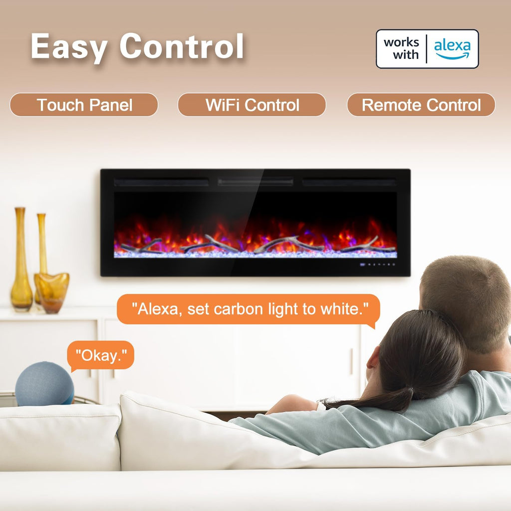 36 Inch Electric Fireplace, Recessed Fireplace Insert and Wall Mount Fireplace Heater with Remote & Touch