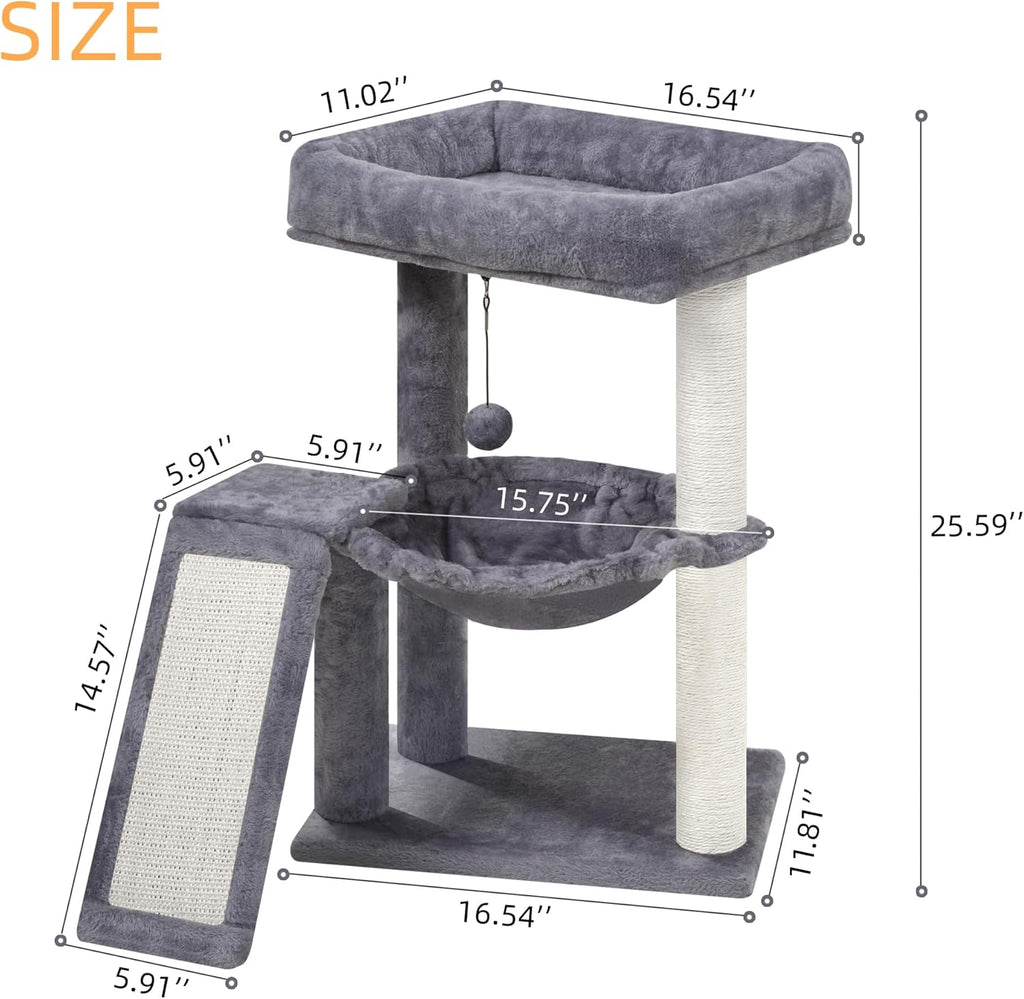 Cat Tree with Cat Scratching Post for Indoor Cats, Cat Tower with Scratching Board and Playful Toy Balls