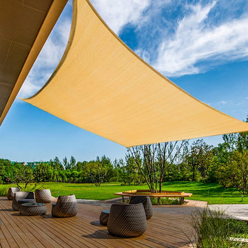 Sun Shade Sail Curved 20'X26' Sand Rectangle Outdoor Shade Cover UV Blovk Canopy Garden Backyard Heavy Duty Permeable