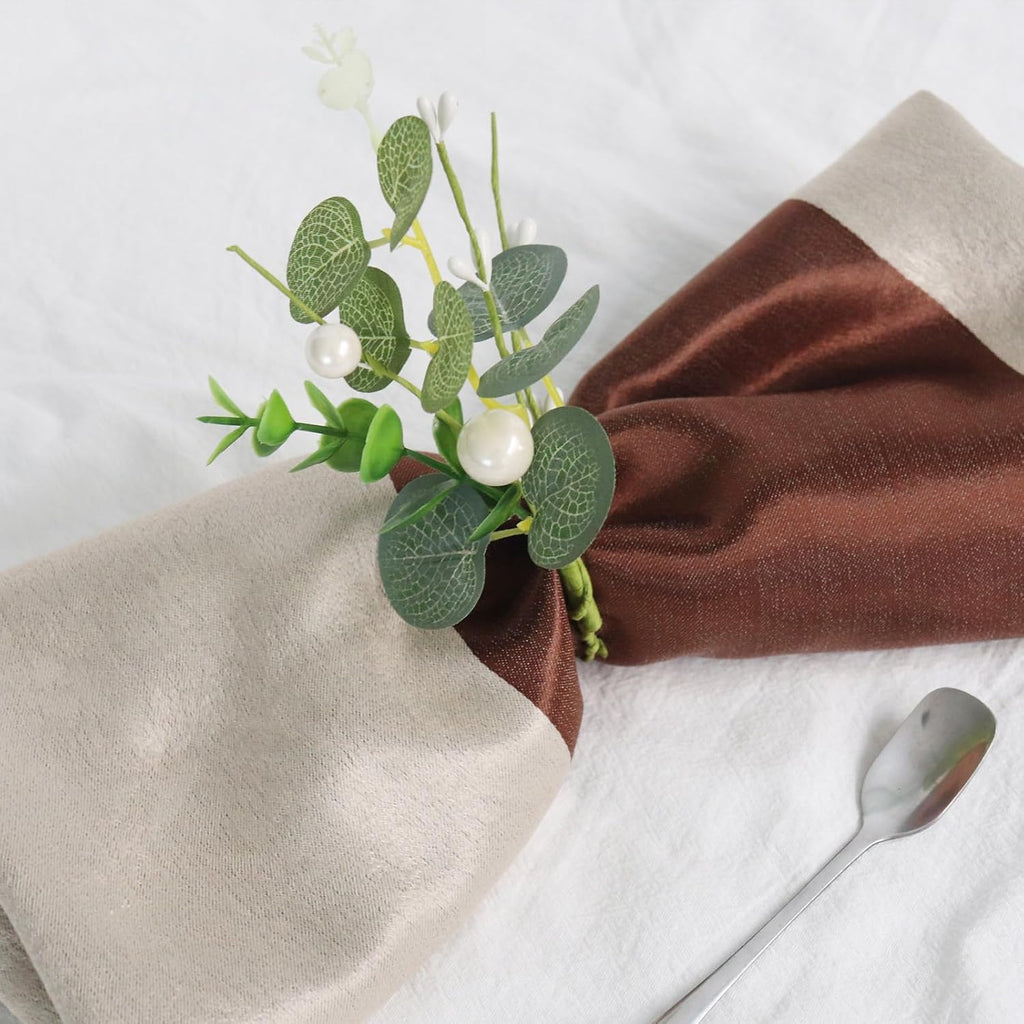 Napkin Rings - Mini Greenery Eucalyptus Leaf Napkins Rings for Wedding Table Decor, Flower Napkin Ring - Set of 12