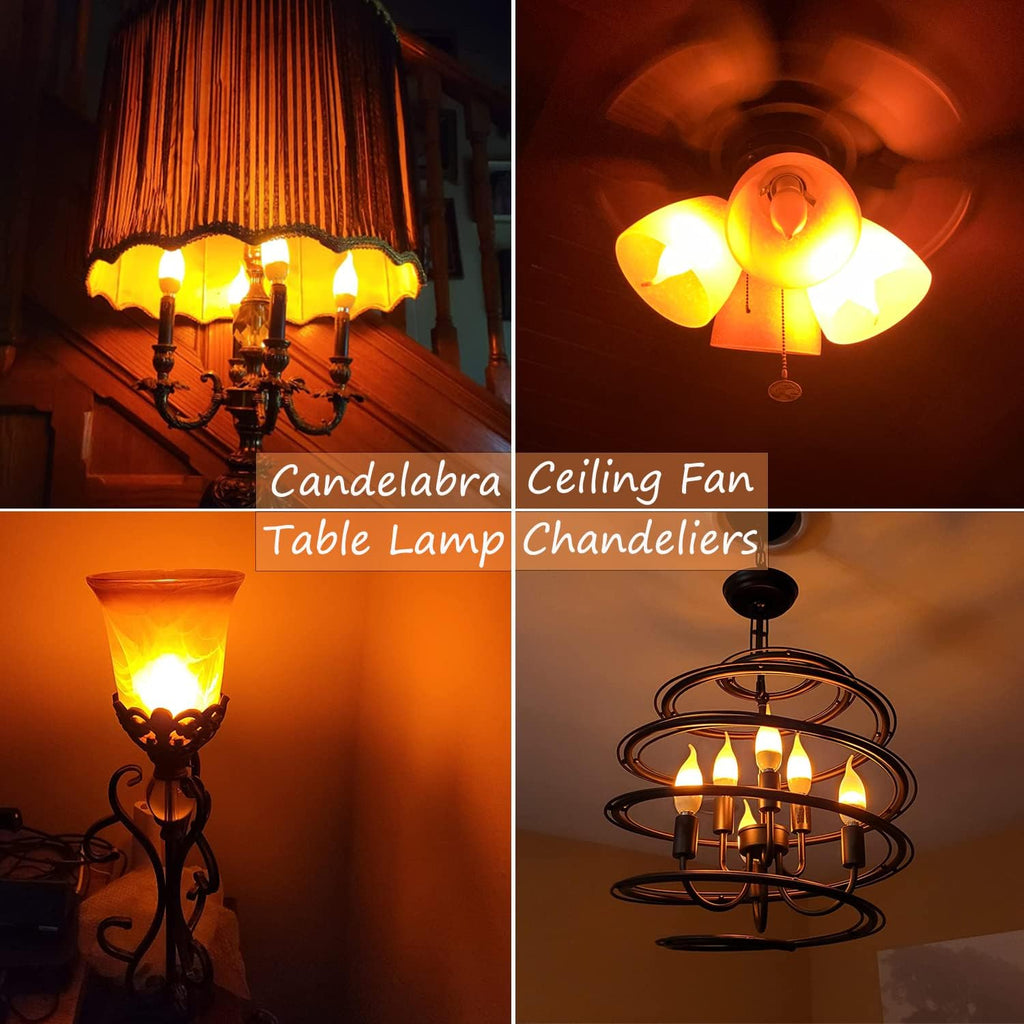 E12 Flame Bulbs 2 Packs, 3 Mode LED Candelabra 2.0 Watt Warm White Chandelier 1800k Candle Light Bulbs, Flame Tip for