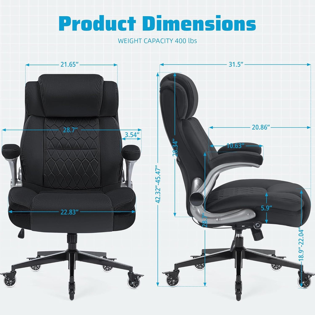Large High Back with Flip Arms- Executive Desk Chair with Locking Wheels, Adjustable Lumbar Support, Ergonomic