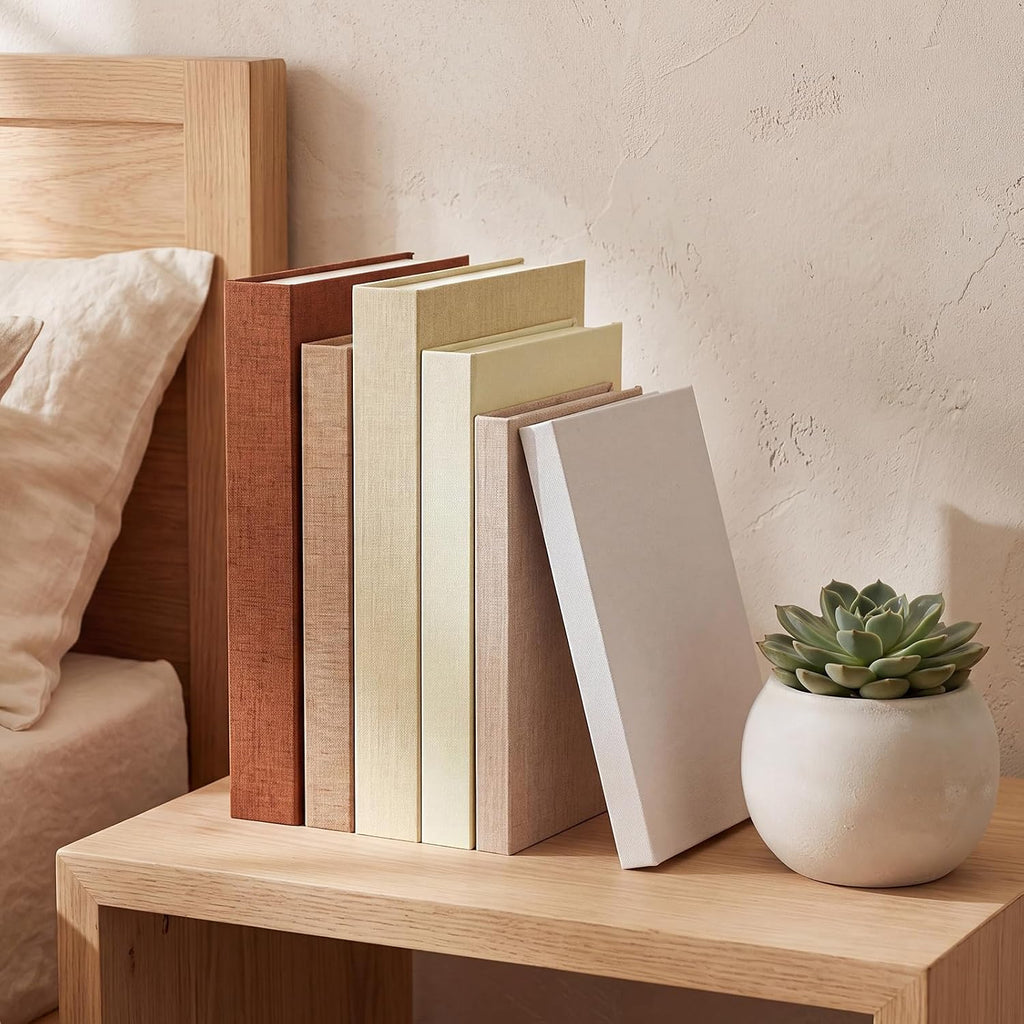 Set of 6 Decorative Books Decor, Aesthetic Linen Faux Books with Storage Box Stackable Fake Book for Coffee Table