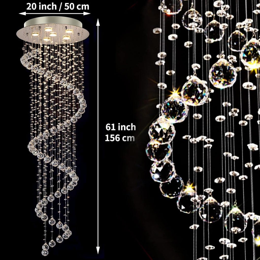 Modern Contemporary Swirl Chandelier Lighting for Foyer Dining Room Kitchen Chandelier Fixture Ceiling Light Rain Drop with All Crystal Balls D20'' X H61''