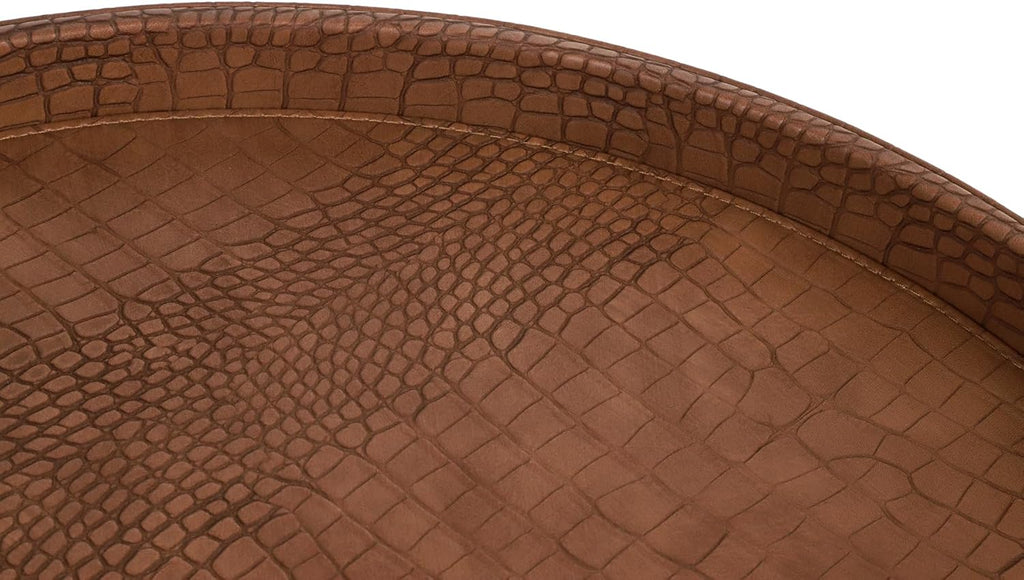 Round Serving Tray 20'', Elegant Faux Leather Circle Ottoman Table Tray, Serve Tea Coffee Breakfast Living Room