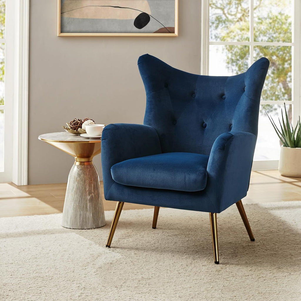 Velvet Accent Chair, Modern Wingback Arm Chair with Metal Gold Legs, Velvet Tufted Upholstered Single Sofa Chair