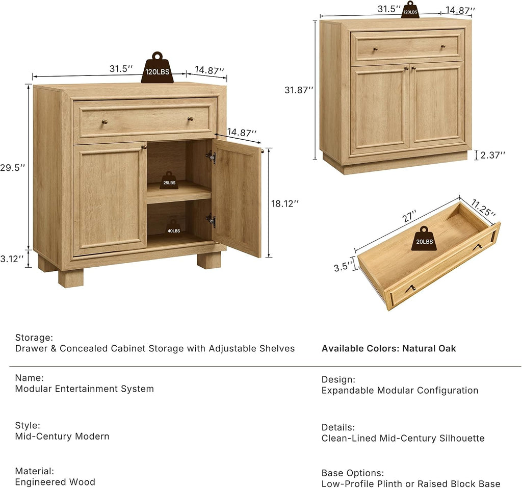 63" Mid Century Modern TV Stand, Modular Entertainment Center for TVs Up to 70", Media Console with 4 Doors, 2