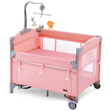 6 in 1 Play Yard with Bedside Bassinet, Foldable Playard