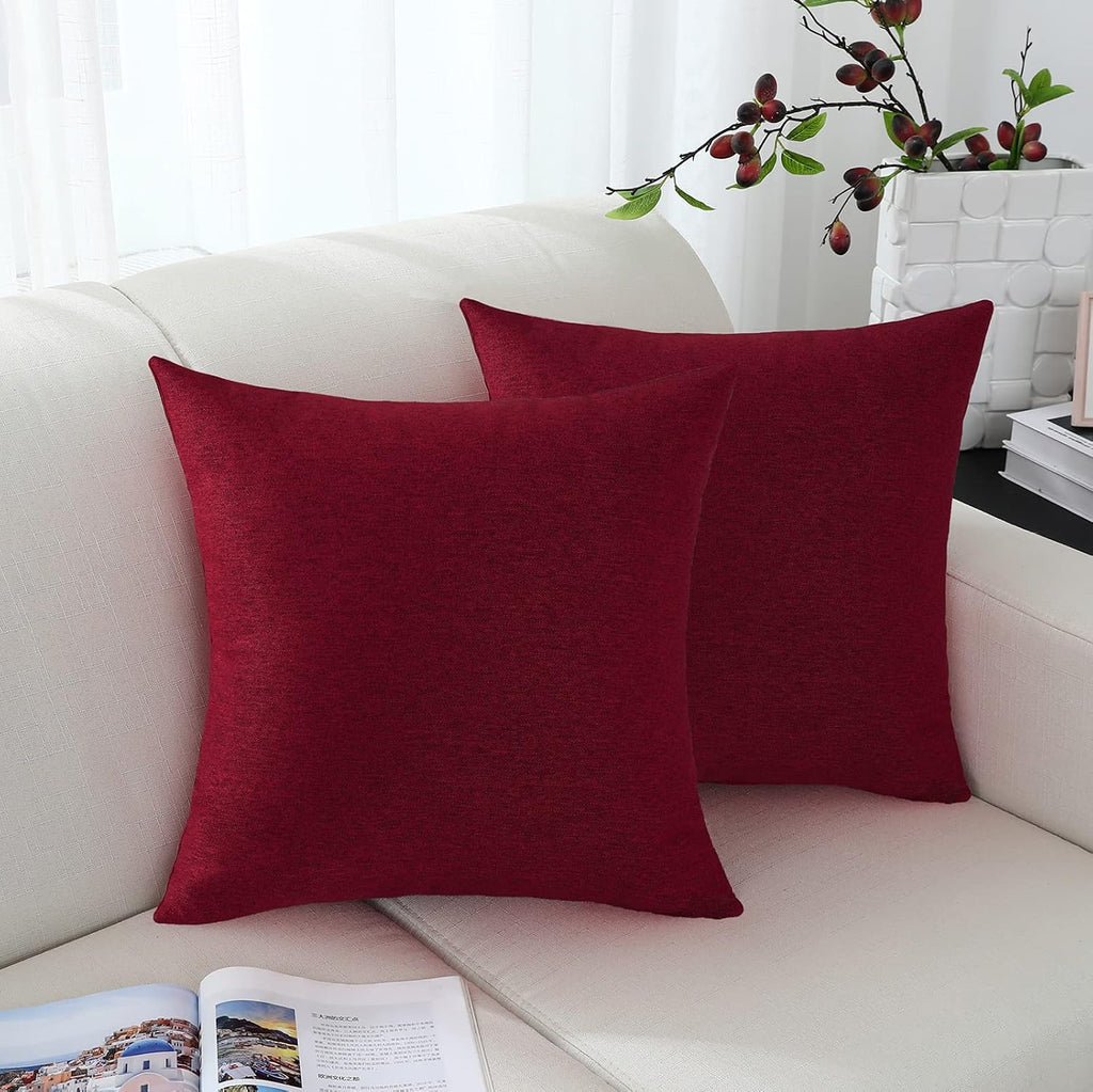 Decorative Burgundy Red Throw Pillow Covers Rustic Farmhouse Square Linen Burlap Soft Comfy Solid Cushion Couch