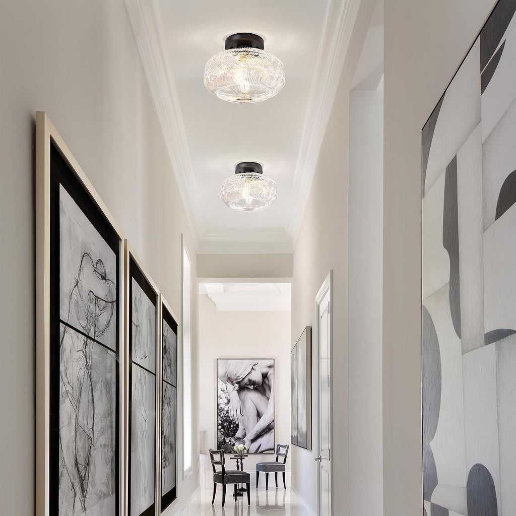 Semi Flush Mount Ceiling Light Fixture Black,Vintage Hallway Light Fixture Ceiling,Globe Glass Light Fixtures Ceiling