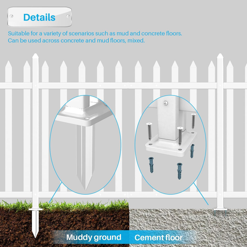 6 Sets Vinyl Picket Fence Panels 36" H x 84" W White PVC Decorative Fence for Front Yard Porch Deck Pool Air