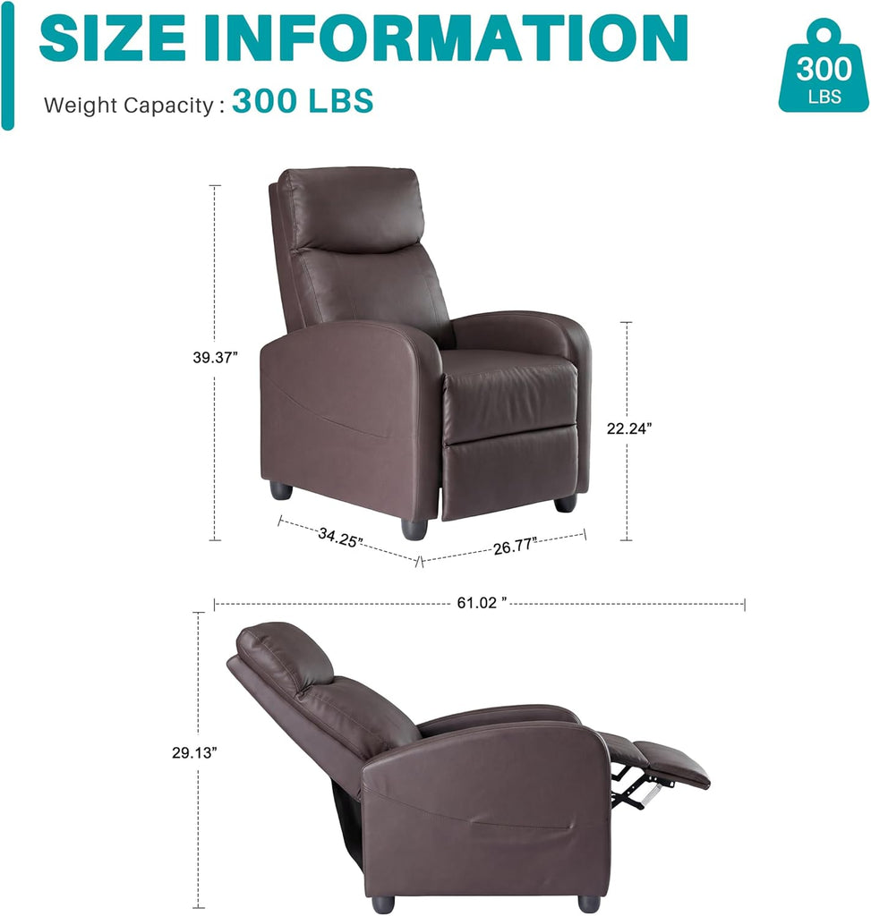 Recliner Chair PU Leather Recliner Sofa No Massage, Home Theater Seating with Lumbar Support