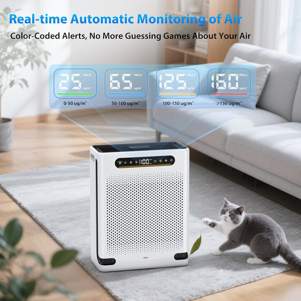 Air Purifiers for Home Large Room Up to 2600 Ft², HEPA Air Purifier with Washable Filter & Air Quali