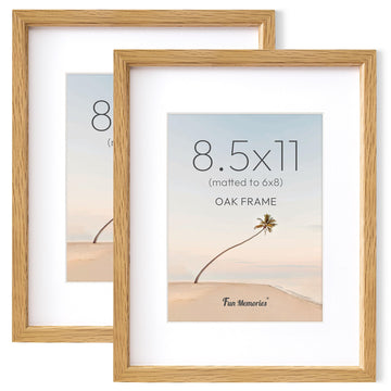 8.5 by 11 Picture Frame Set of 2, Natural Solid Oak Wood Photo Frame with HD Tempered Glass, Modern Simple 8.5 x 11