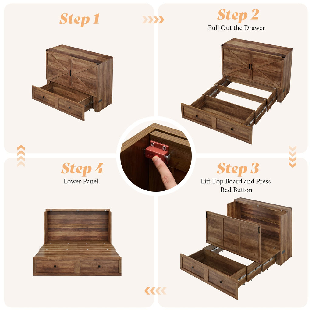 Queen Murphy Bed with Storage & Charging Station