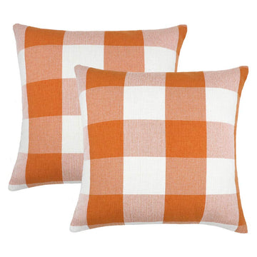 Fall Buffalo Plaid Throw Pillow Covers 22x22 Orange and White Set of 2