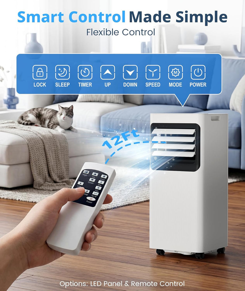 10000 BTU Portable Air Conditioner, 4-in-1 Cools 450 Sq.Ft, Quiet AC with Fan & Dehumidifier, LED Display, Remote