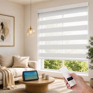 Motorized Blackout Zebra Blinds with Remote Pure White