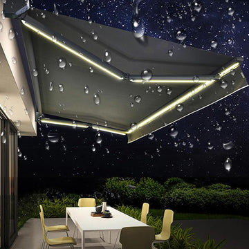 Patio Electric Awning Retractable with LED Light, Protection Sun Shade Shelter for Deck, Balcony, Yard - Remote