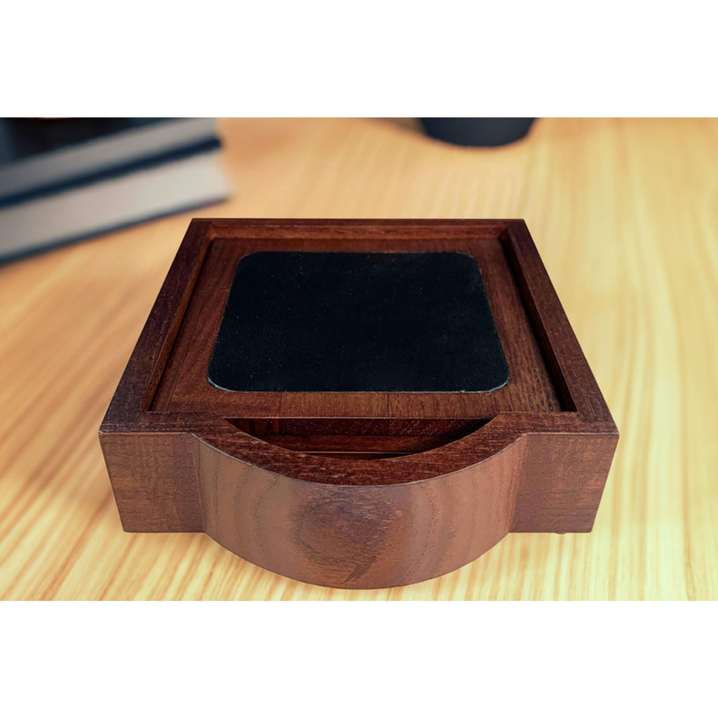 Walnut and Leather 4 Coaster Set