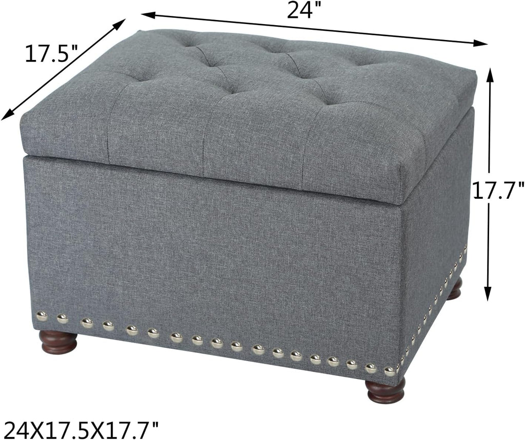 Ottoman with Storage,24" Fabric Ottoman Foot Rest with Hinged Lid Small Rectangle Upholstered Tufted Foot Stools