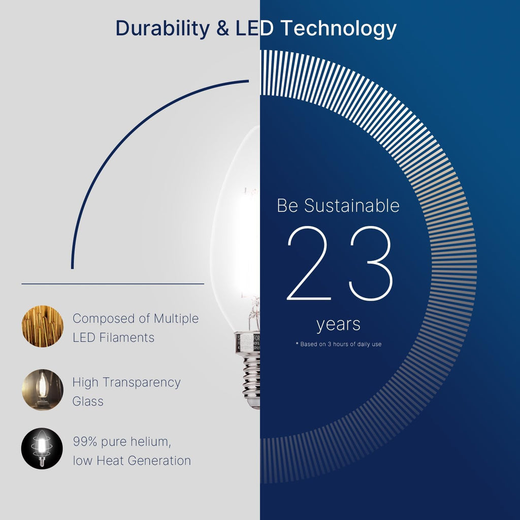 60W Equivalent LED Chandelier Light Bulbs, E12 Base, Clear B11 LED Filament Candelabra Bulbs, 5000K Daylight, 500LM