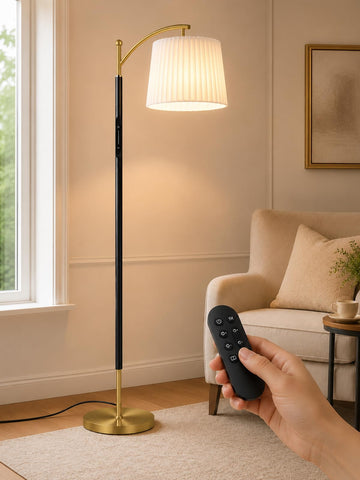Floor Lamp with Remote, Pleated & Fabric Dual Shades
