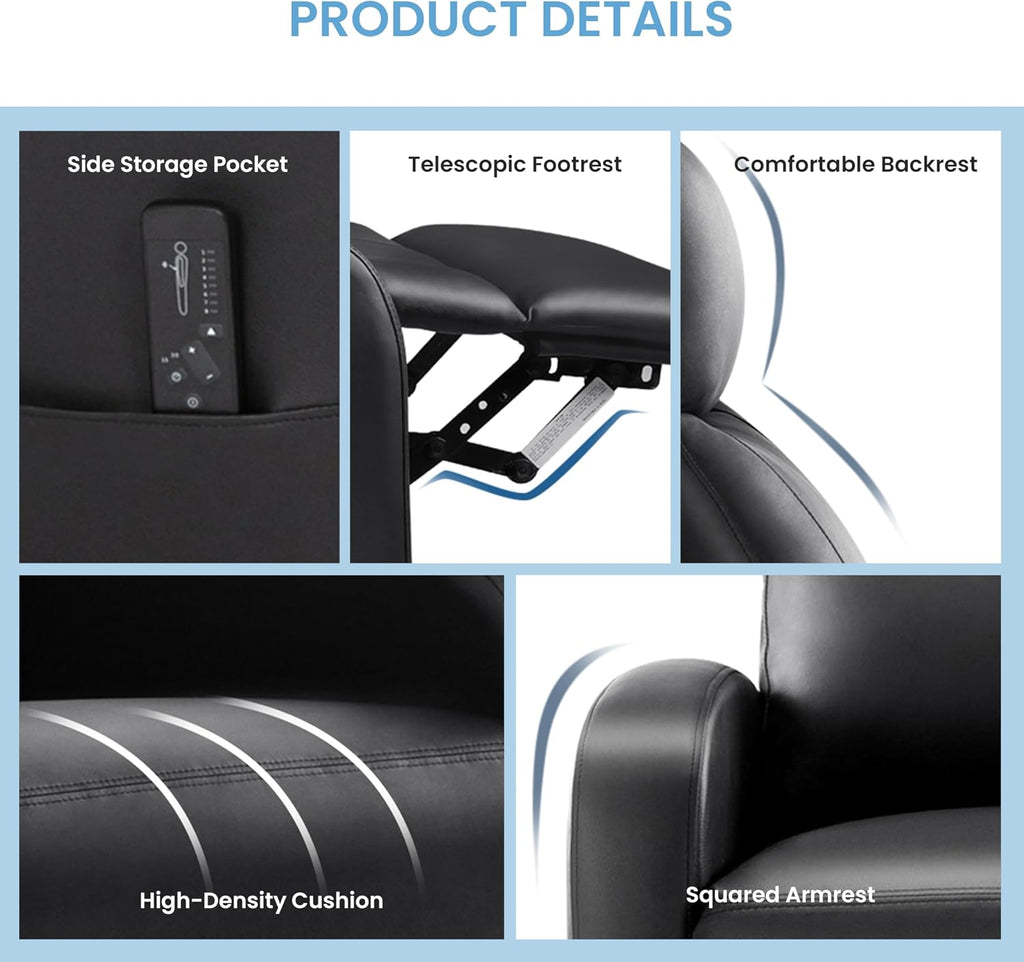 Recliner Chair - Adjustable Push Back PU Leather Recliner, Plush Reading Chair & Luxe Sofa Chair Chairs or Bedroom