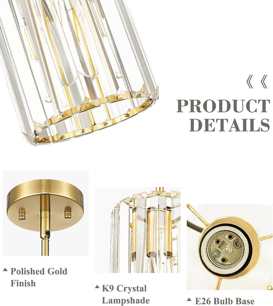 Crystal Pendant Lights, Hanging Light Fixture with Polished Gold Finish, Modern Mini Chandelier, Pendant Lights