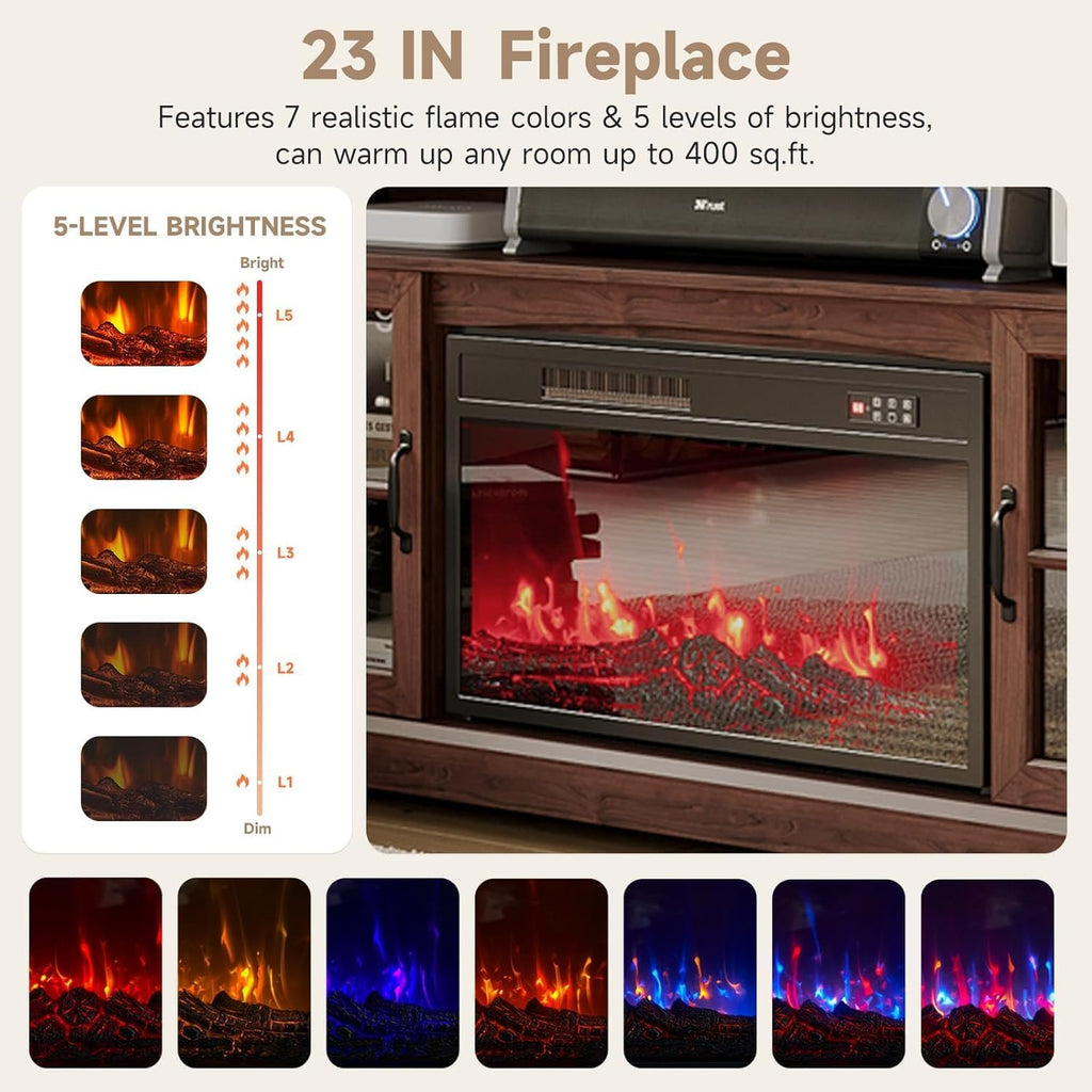 58" Fireplace TV Stand, Modern Entertainment Center for TVs Up to 70", TV Console with Storage Cabinets, Media