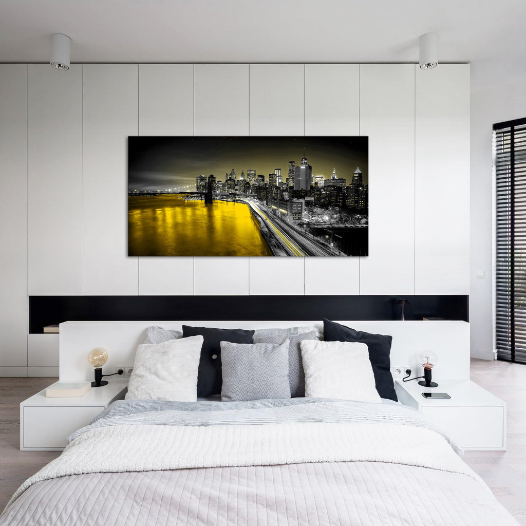 Brooklyn Bridge Wall Canvas, Yellow, 24"x48"