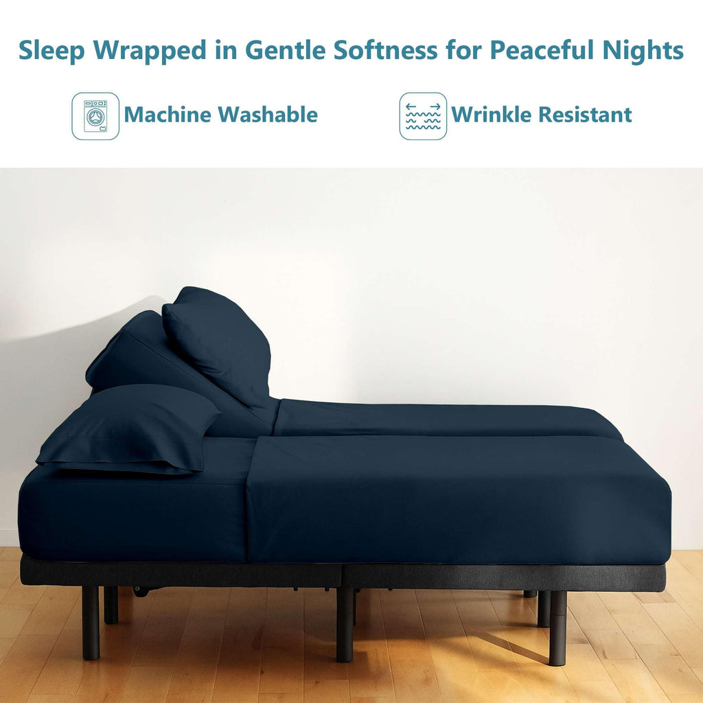 7 Piece Split Bed Sheet Set, Ultra Soft & Wrinkle Free, Fits Between 12" to 16" Deep, Easy Care